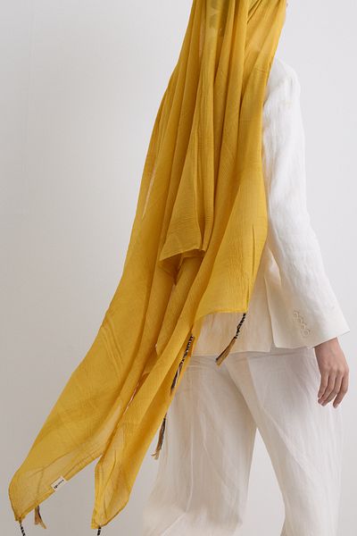 FENZA SCARF Brice Yellow Long Fringe Tassel Cotton Shawl