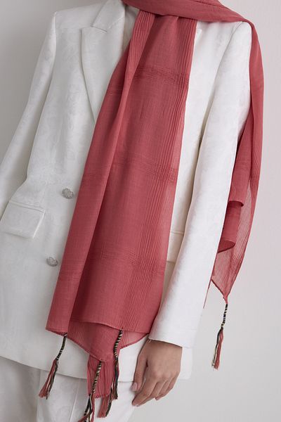 FENZA SCARF Brice Peach Long Fringe Tassel Cotton Shawl