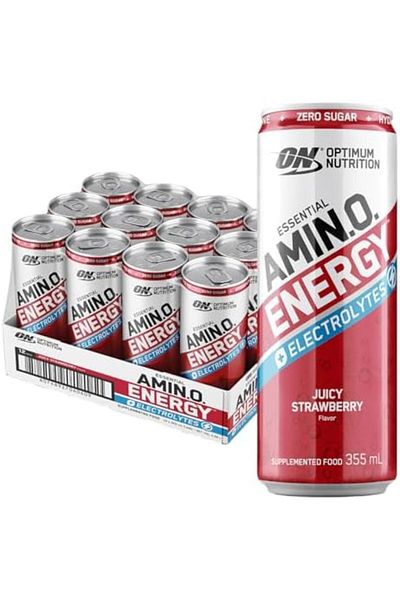 Optimum Nutrition Amino Energy Drink Pre-Workout Energy, Juicy Strawberry (PACK OF 12 CANS X 355ML)