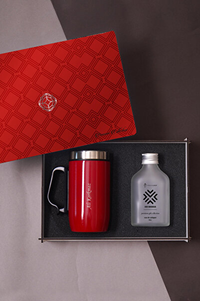 TrendHediye Premium Hediye Seti – Ahşap Kutuda Kırmızı Termos Mug & Cam Şişe ...