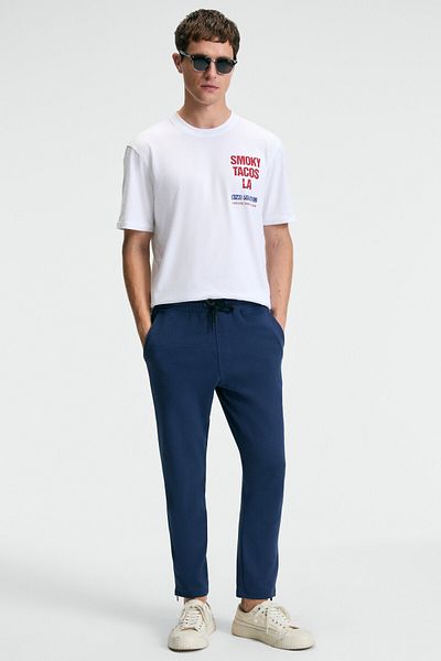 GRIMELANGE Lamare Men's Regular Fit Navy Blue Sweatpants with Elastic Waist and Side Pockets