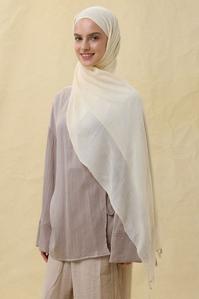 FENZA SCARF Lily Cream Fringe Tassel Cotton Shawl
