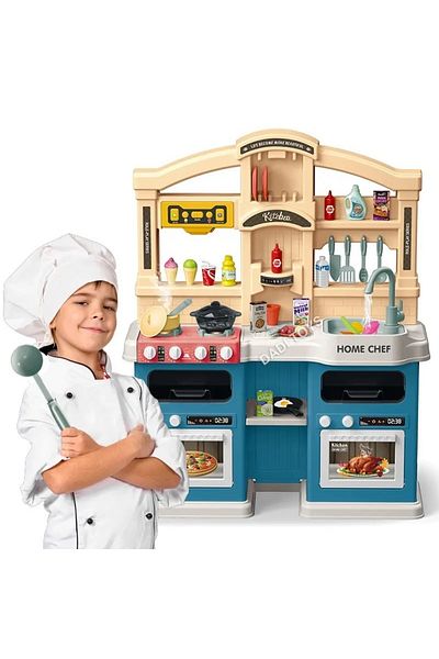 WePro Store Kids kitchen set blue, lights, sounds, steam, running water, 77 accessories, 3+ years
