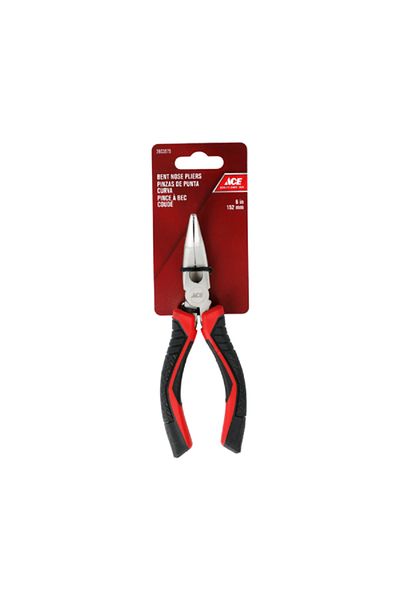 ACE Chrome Vanadium Steel Cushioned TPR Grip Bent Nose Plier Black and Red 6inch