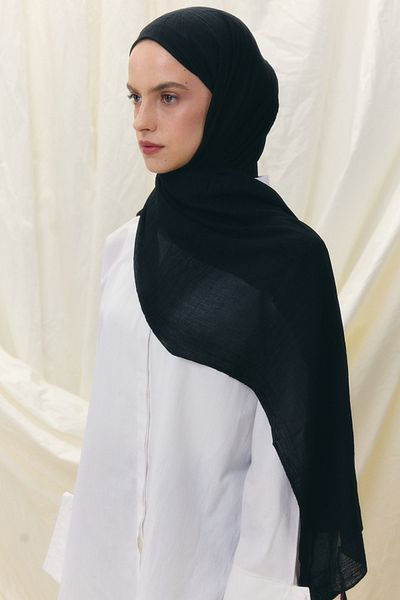 FENZA SCARF Brice Black Long Fringe Tassles Cotton Shawl