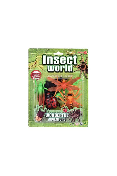 LUDIRO Set 5 Figurine Insecte si 1 Liliac, Culori Vii, Plastic, Dimensiune 10 Cm