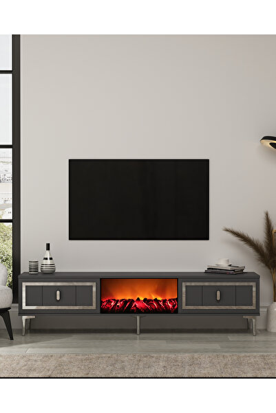 cantek dizayn ORİONCT ŞÖMİNELİ (A) TV SEHPASI ANTRASİT-GÜMÜŞ