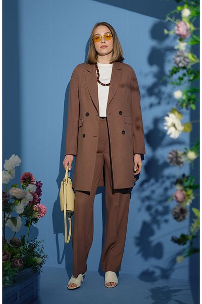 Fatma Atasoy Linen Brown Palazzo Suit