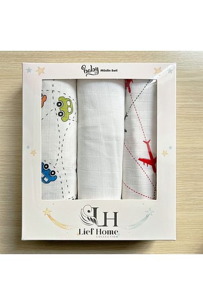 Lief Home Set of 3 Muslin Covers |   75X85Cm |   100% Cotton |   Boxed for Newborn