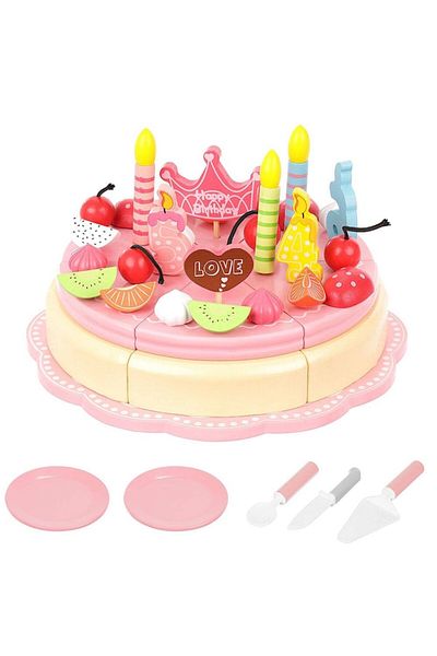 indiggo Set de Joaca, Tort Aniversar cu Accesorii, din Lemn, Calitate Premium, Piese Unite cu Magnet, cu Far