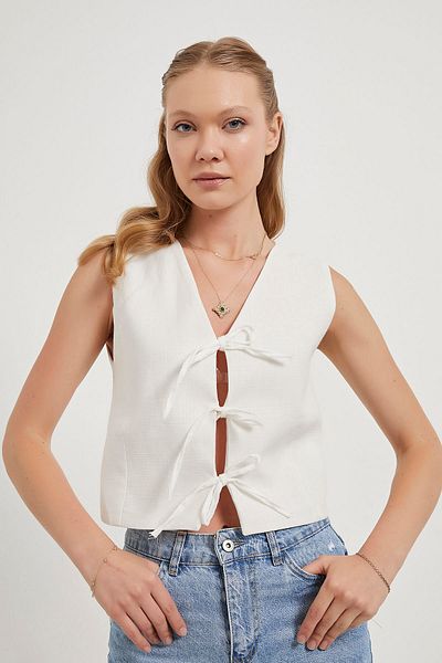 Arma Life Armalife 3853 Women's Vest with Lace Front Linen Look