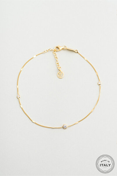 So CHIC... İtalyan Minimal 18 Ayar Sarı Altın Kaplama 26 Cm Gümüş Halhal