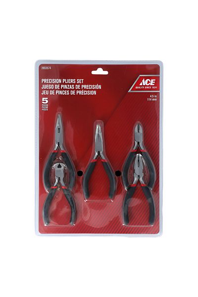 ACE 5-Piece Stainless Steel Precision Plier Set Black and Silver 4.5inch