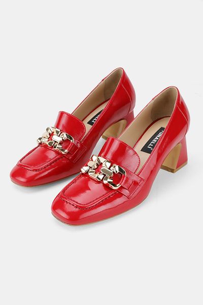 TUNAELLİ Women's Red Patent Leather Genuine Leather 35-41 Number Medium Heel Buckle Shoes