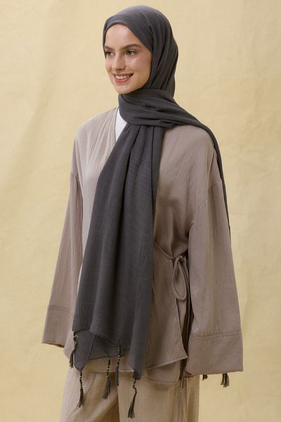 FENZA SCARF Brice Smoked Long Fringe Tassles Cotton Shawl