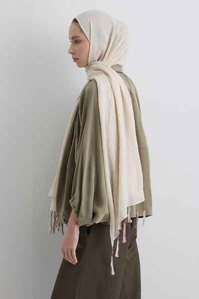 FENZA SCARF Drew Cream Bohemia Cotton Shawl with Long Fringe