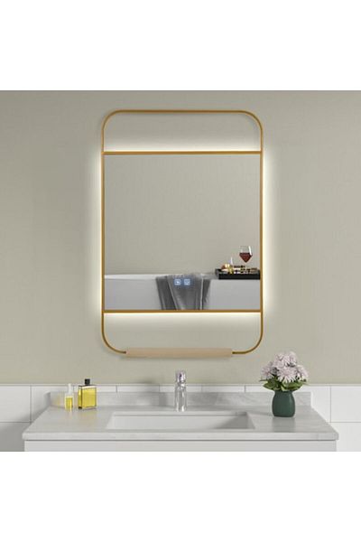 OPTIM DEKO Premium Bathroom Mirror with LED Illumination, Touch Control, Anti-Fog System, and Golden Metal Shel