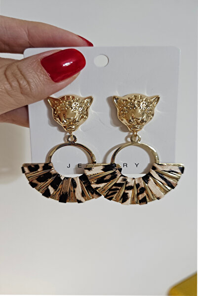 SEVİLLE AKSESUAR KAPLAN BAŞLI LEOPAR DETAY YELPAZE KÜPE