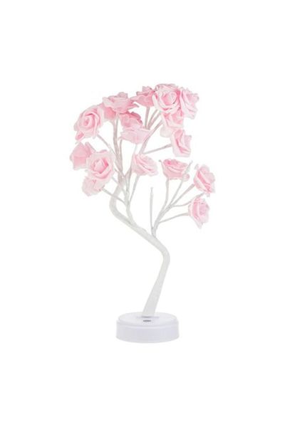 AVA Decorative Lamp in Tree Shape with Pink Roses and LED White Light