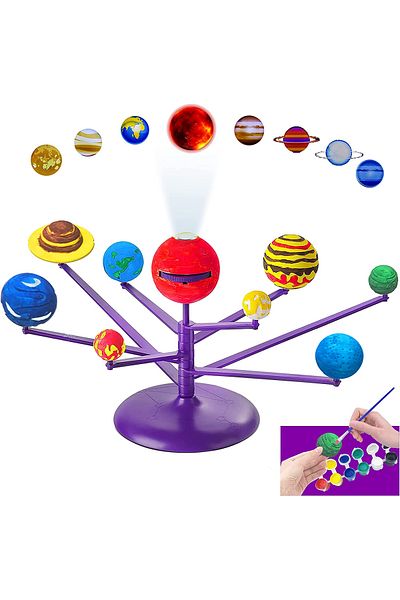 LUDIRO Joc Educativ Sistemul Solar de Pictat, cu Functie Proiectie, 21 x 6 x 24.5 cm, + 8 Ani