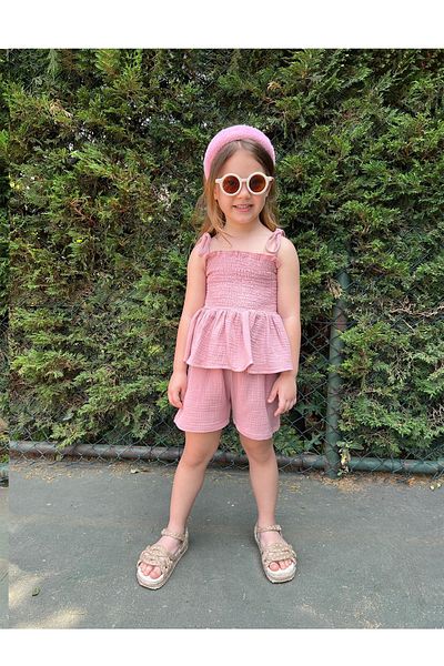My Kids Wear Girl's Suit with Muslin Fabric Shorts