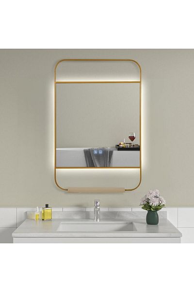 OPTIM DEKO Premium Bathroom Mirror with LED Illumination, Touch Control, Anti-Fog System, and Golden Metal Shel