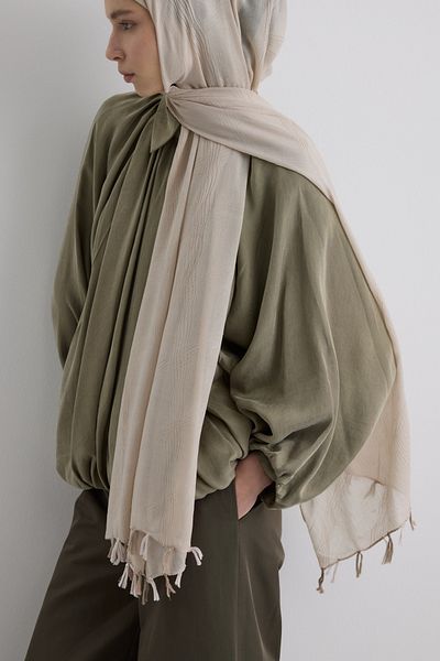FENZA SCARF Lilyum Sand Beige Fringe Tassel Cotton Shawl
