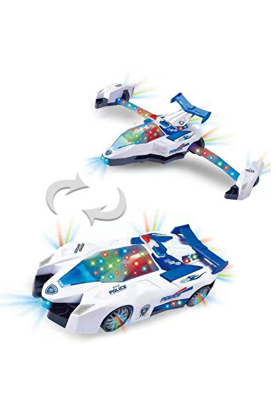 LUDIRO Masinuta de Politie Transformabila in Avion, Cu Sunete si Lumini Led Interactive