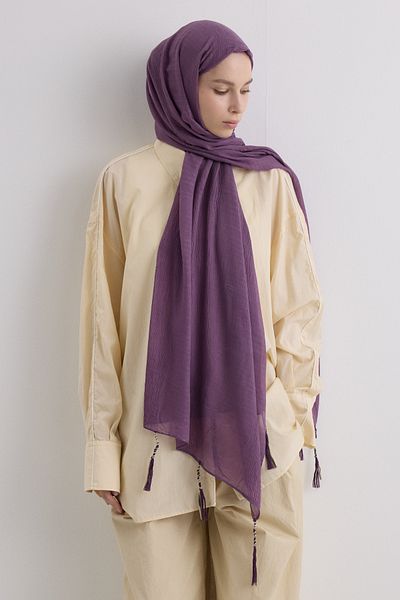 FENZA SCARF Brice Plum Long Fringe Tassel Cotton Shawl