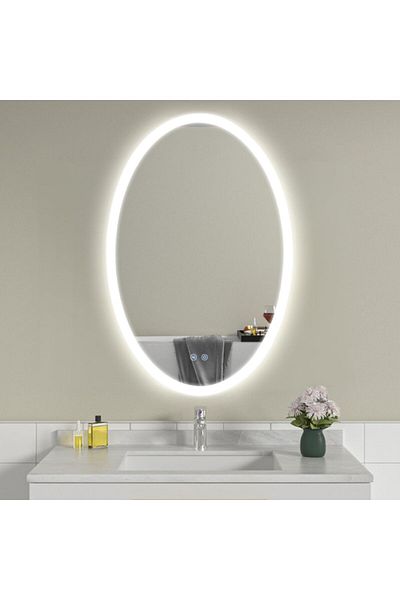 OPTIM DEKO Premium Bathroom Mirror with LED Lighting and Touch Oval, Anti-Fog Feature 60x90 cm