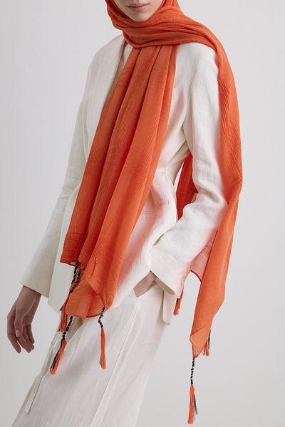 FENZA SCARF Brice Orange Long Fringe Tassel Cotton Shawl