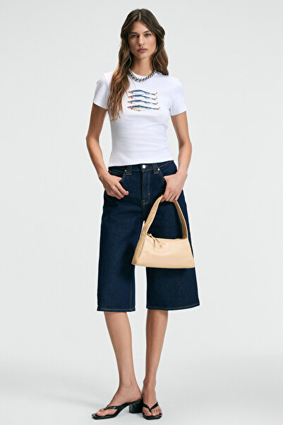 GRIMELANGE Tricou alb subțire cu mânecă scurtă pentru femei ATHEA