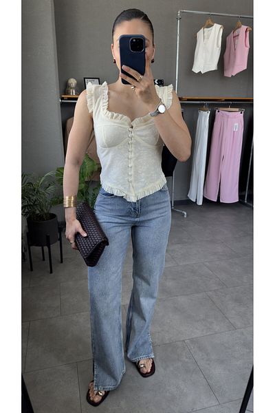 YOUR NAME Ruffle Detailed Lace Corset Blouse