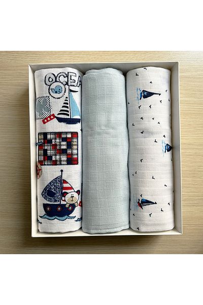 Lief Home Set of 3 Muslin Covers |   75X85Cm |   100% Cotton |   Boxed for Newborn