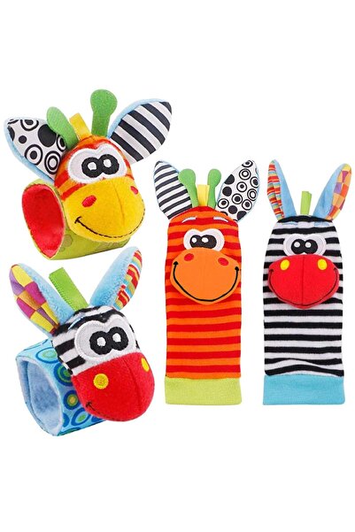 LUDIRO Σετ 2 κάλτσες και 2 βραχιόλια κουδουνίστρας για μωρά, Happy Animals