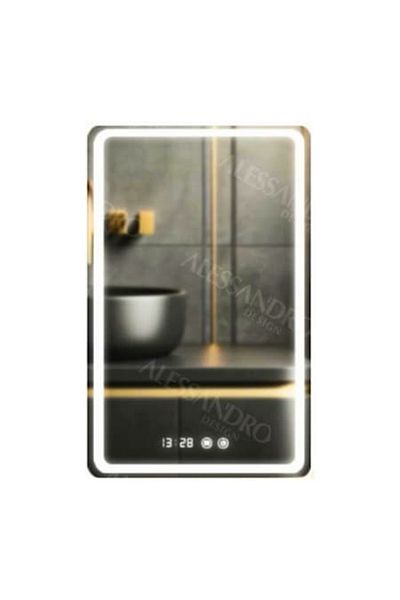 OPTIM DEKO Premium Bathroom Mirror with LED Touch, Defogging System and Clock 60x80 cm