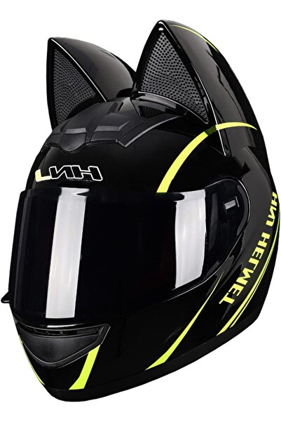 GÜMRÜK BEY HNJ 933 Kedi Kulağı Tasarımlı Dot 218 Sertifikalı Tam Yüz Koruma Motosiklet Kaskı L Beden