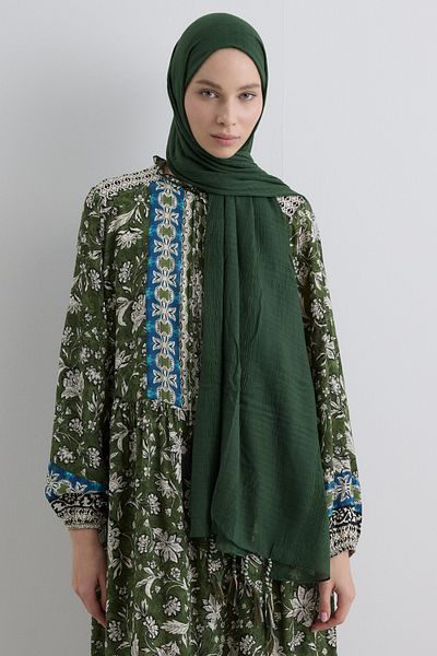 FENZA SCARF Brice Mersi̇n Green Long Fringe Tassel Cotton Shawl