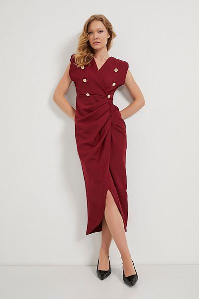 Arma Life Women's Gathered Sleeveless Summer Tight Burgundy Long Dress