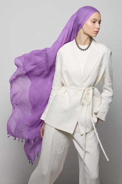 FENZA SCARF Lilyum Lavender Fringe Tassel Cotton Shawl