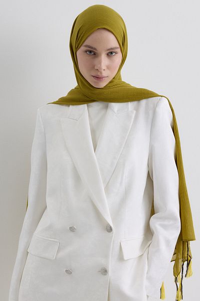 FENZA SCARF Brice Oil Green Long Fringe Tassel Cotton Shawl