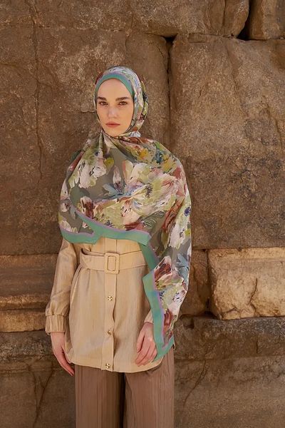 ED Scarf Green Ed Scarf Sunrise Flower Pattern Shawl