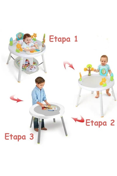 WePro Store Dětský skákací koutek 3 v 1 s aktivitním centrem a klavírem, hrací stůl, židlička na krmení, zvuky, světla, 6 měsíců+