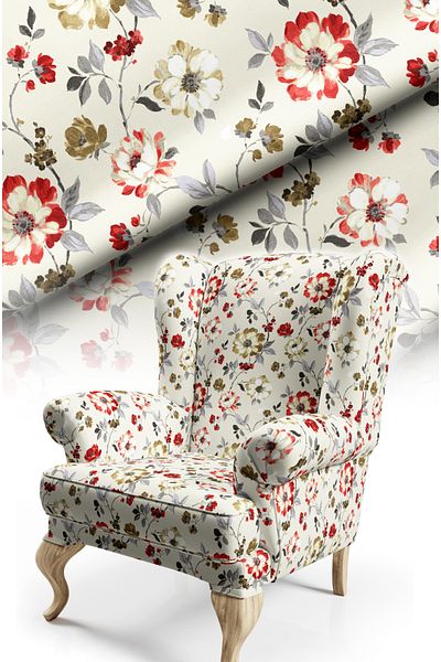CANİLA Elegant Flower Patterned Digital Printed Babyface Flooring Fabric. Cotton Lined Non-Stretch Fabric