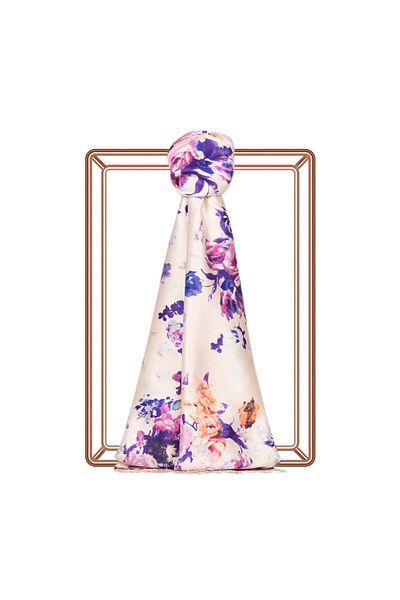 ipekevi Cream Rose Garden Patterned Silk Shawl