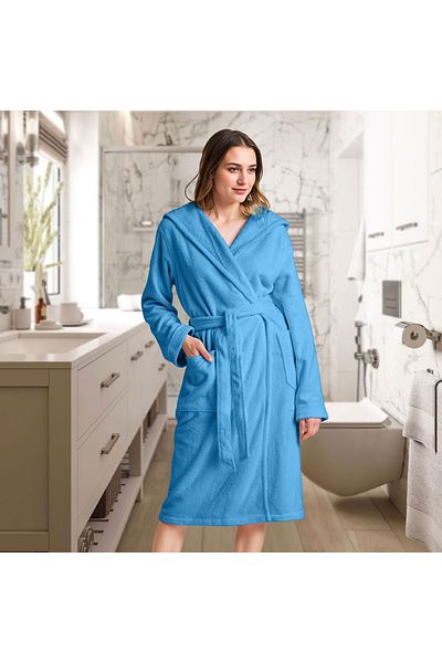 Generic Luxury Cotton Bathrobe Ultra Soft BLUE