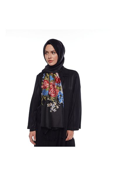 ipekevi Black Classic Silk Mill Silk Shawl 02677
