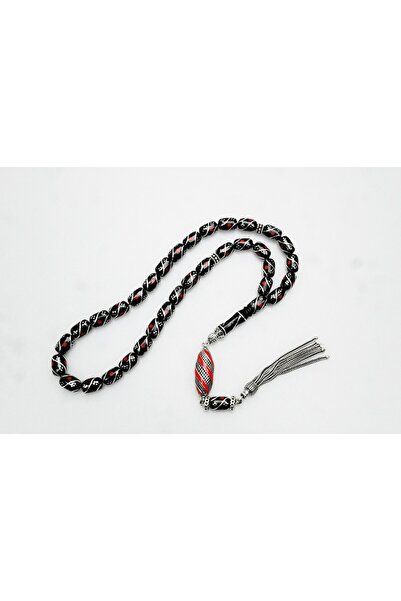 BlackCraft Oltu Taşı Kapsül Kesim Çeşmi Kırmızı İşleme Tespih