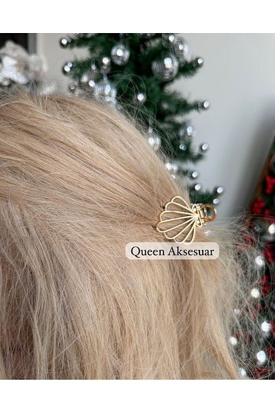 QUEEN AKSESUAR Trend Minimal Gold Color Seashell Oyster Metal Hair Pin Latch Clip