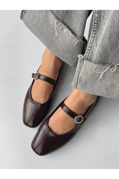 Sivarro Burny Women's Belt Detail Leather Ballerinas Claret Red